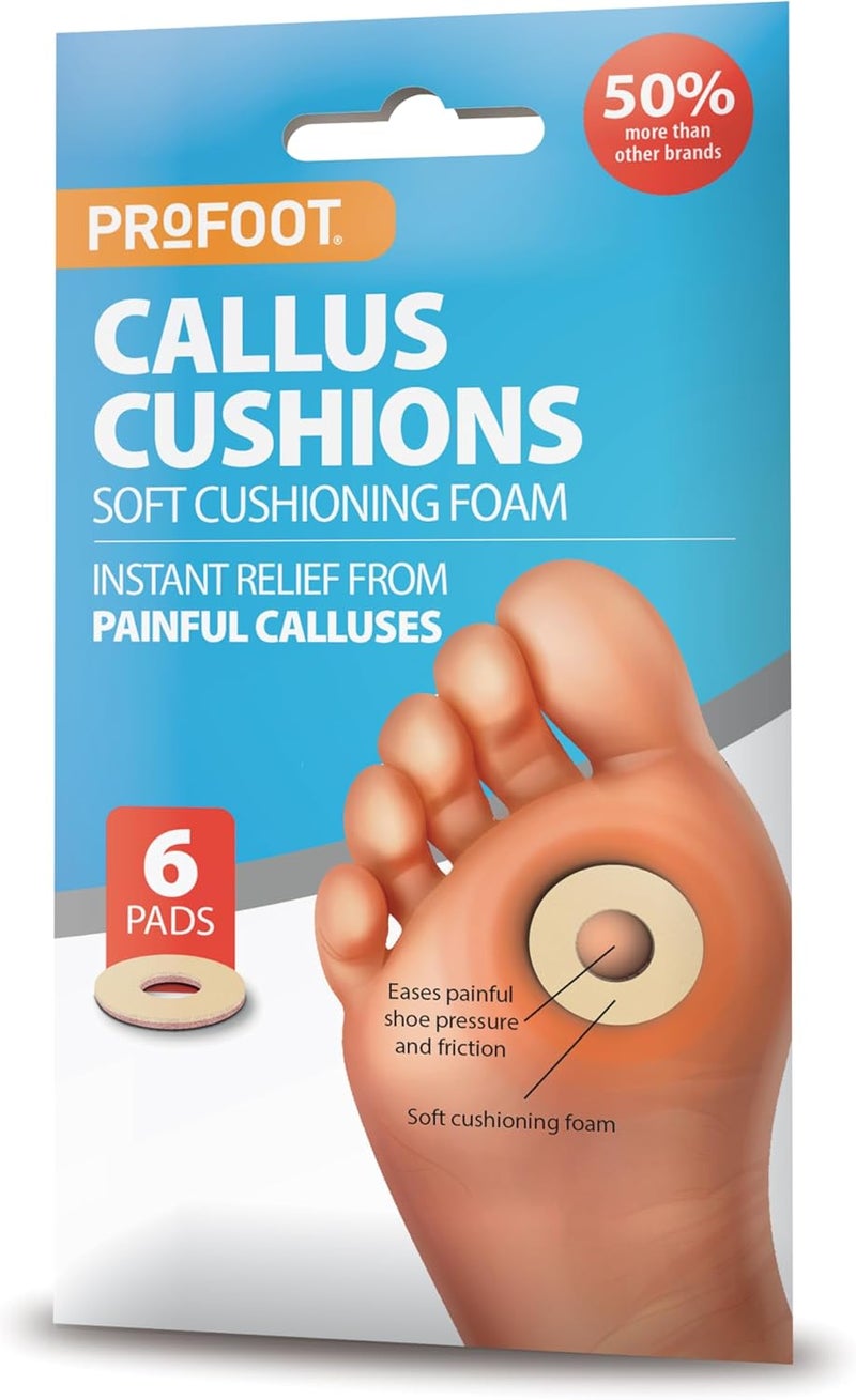 PROFOOT Callus Cushions Instant Relief from Painful Calluses 6 Pads Super Soft Foam Hypoallergenic Adhesive AntiFriction Soft Cushioning - Image 1
