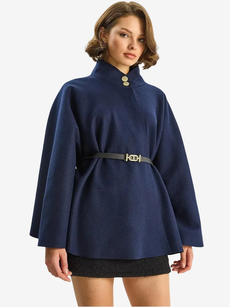 Bianco Lucci LUCCI Textured Overcoat with Button Closure