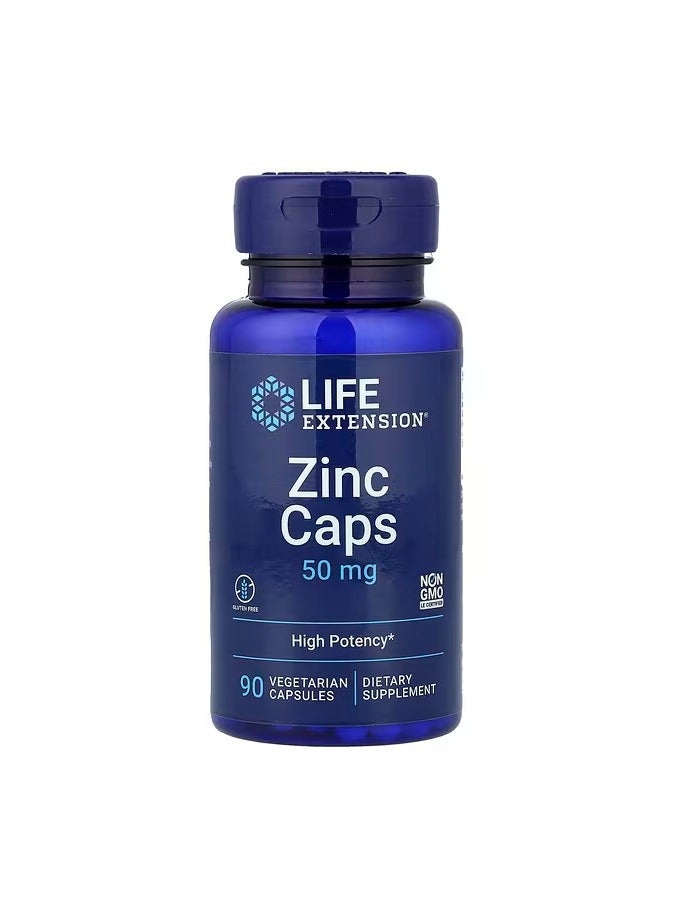 Life Extension Zinc Caps, High Potency, 50 mg, 90 Vegetarian - Image 1
