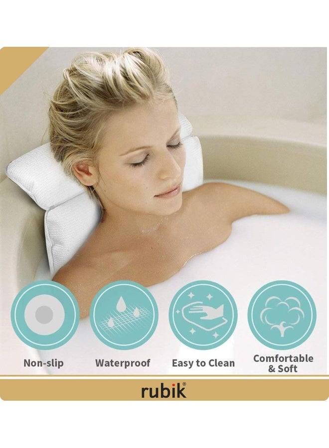 Rubik Bath Tub Pillow Waterproof Non Slip Comfortable Neck Rest Back Support Pillow Mat With 7 Strong Suction Cups Fits To Any Size Tub, Pack Of Two  - Image 2