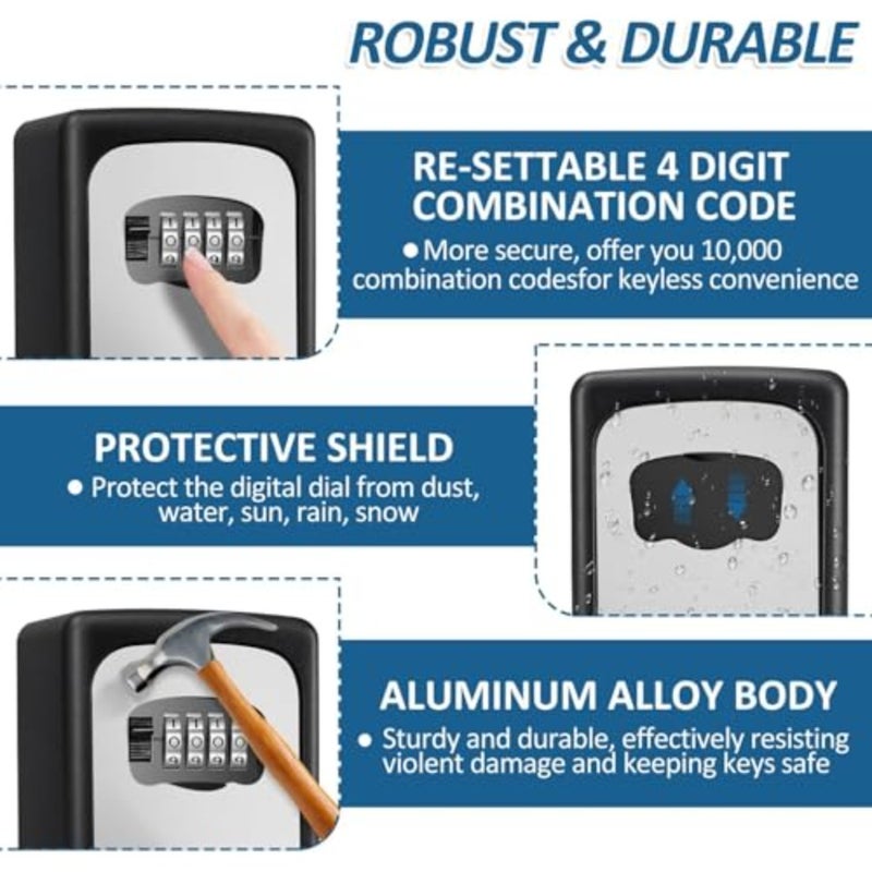Key Lock Box Wall Mounted, Portable Combination Key Storage Box for Keys, Resettable Code Safe Security Lock Box for Home, Office, Apartment Spare Keys Storage - Image 3