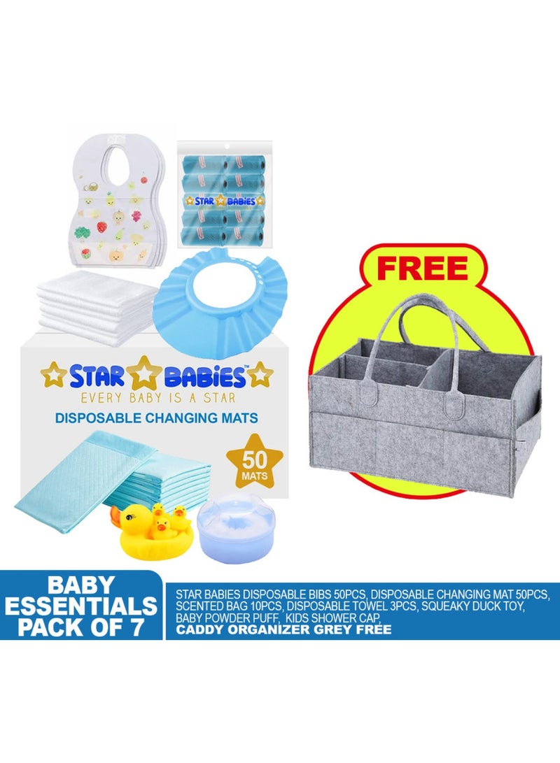 STAR BABiES Baby Essentials Pack Pack Of 7 With Caddy Diaper Bag Free Blue - Image 2