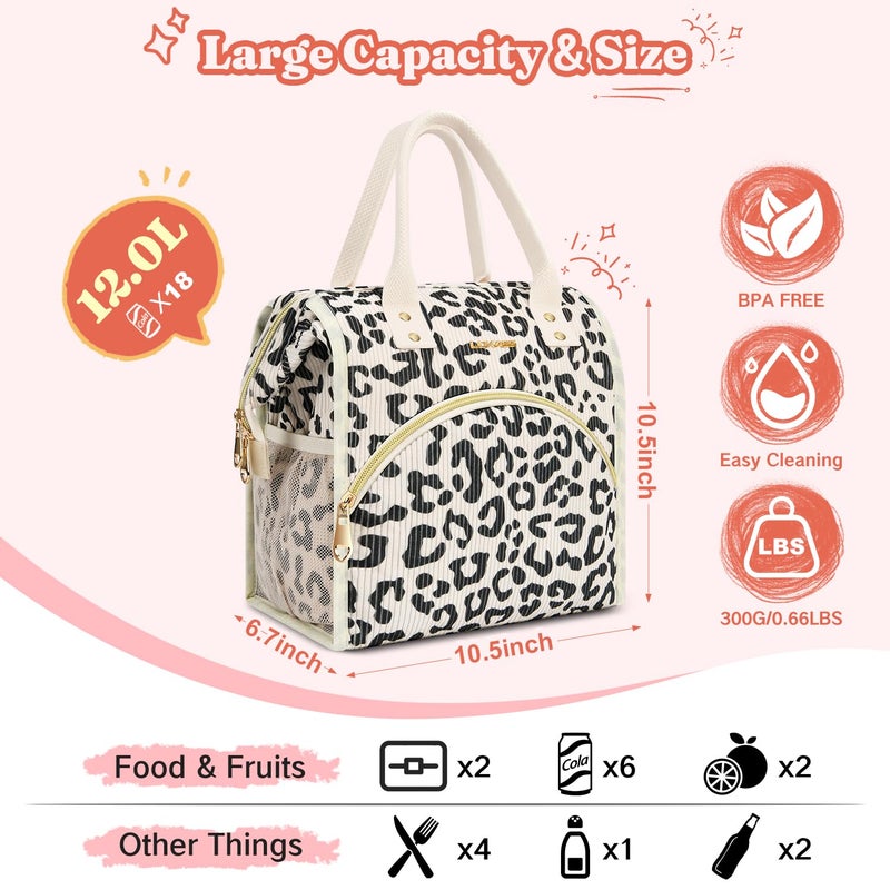 LOKASS Lunch Bag Women Insulated Lunch Box Wide-Open Lunch Tote Bag Large Drinks Holder Durable Nylon Thermal Snacks Organizer for Men Adults Work Picnic Hiking Beach Fishing, Black Panther Corduroy - Image 4