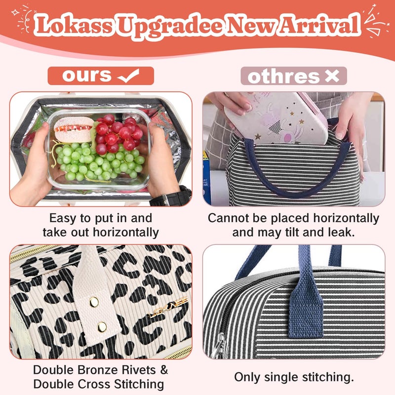 LOKASS Lunch Bag Women Insulated Lunch Box Wide-Open Lunch Tote Bag Large Drinks Holder Durable Nylon Thermal Snacks Organizer for Men Adults Work Picnic Hiking Beach Fishing, Black Panther Corduroy - Image 3