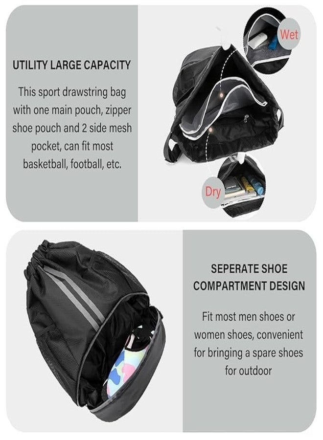 Zerolex Sports Drawstring Bag Backpack for Men Women - Basketball Bag Gym Backpack Dedicated Shoe Compartment | Waterproof Large Space Gym, Riding, Hiking, Camping, Bag Black - Image 5