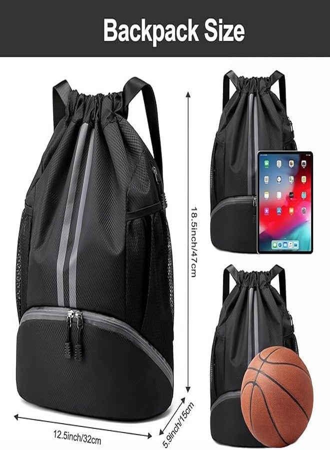 Zerolex Sports Drawstring Bag Backpack for Men Women - Basketball Bag Gym Backpack Dedicated Shoe Compartment | Waterproof Large Space Gym, Riding, Hiking, Camping, Bag Black - Image 3