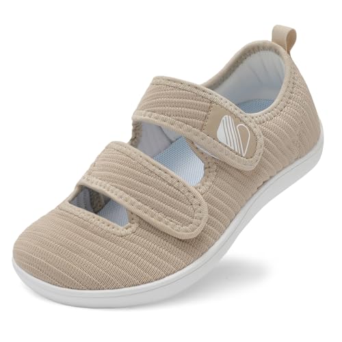 Besroad Womens Wide Diabetic Shoes Adjustable Walking Sneakers Arthritis Edema Zero Drop Sole Shoes Indoor Outdoor Casual 6Wide Khaki - Image 1