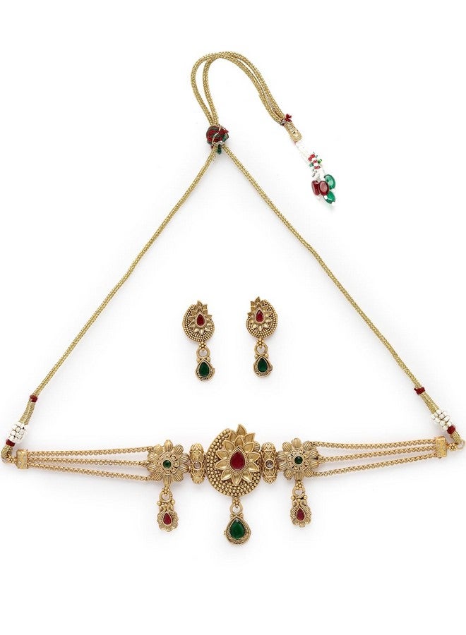 Sukkhi طقم قلادة تشوكر مزخرفة متعددة الأشرطة مطلية بالذهب مع أقراط Stud | طقم مجوهرات للنساء (NS105534) - Image 1