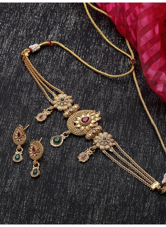 Sukkhi طقم قلادة تشوكر مزخرفة متعددة الأشرطة مطلية بالذهب مع أقراط Stud | طقم مجوهرات للنساء (NS105534) - Image 4
