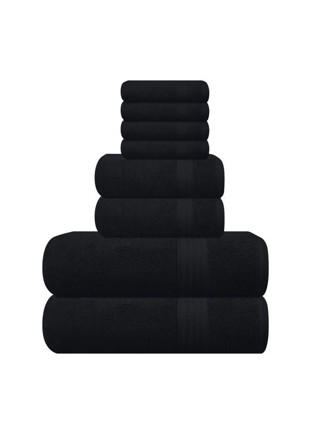 GLAMBURG Ultra Soft 8-Piece Towel Set - 100% Pure Ringspun Cotton, Contains 2 Oversized Bath Towels 27x54, 2 Hand Towels 16x28, 4 Wash Cloths 13x13 - Ideal for Everyday use, Hotel & Spa - Black - Image 1