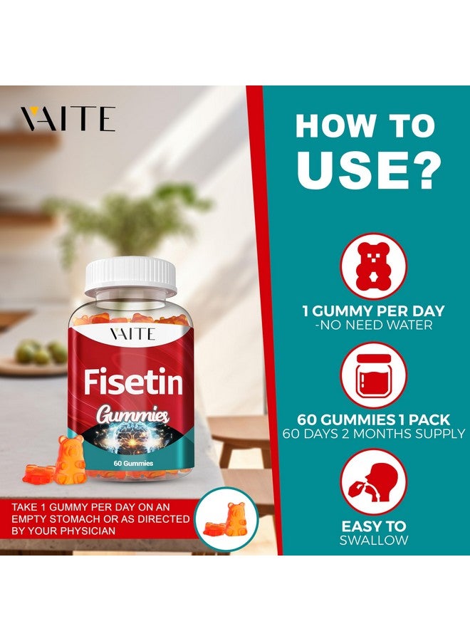 VAITE Fisetin Supplements 500mg - Gummy Supplement, Powerful Antioxidant Blend for Cellular Health Support - Vegan & Non-GMO Formula with Flavonoids & Plant Extracts, Boost Cognitive Function, 60 Gummies - Image 4