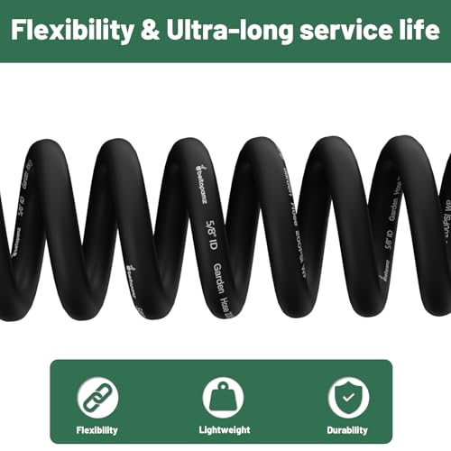 Beitopamz 150 ft Garden Hose, 5/8 in Heavy Duty Water Hose, Flexible and Durable, Lightweight Rubber Hybrid Hose, Leak-Free Connections, Male to Female 3/4'' Brass Fittings for Patio, Lawn, Black - Image 4