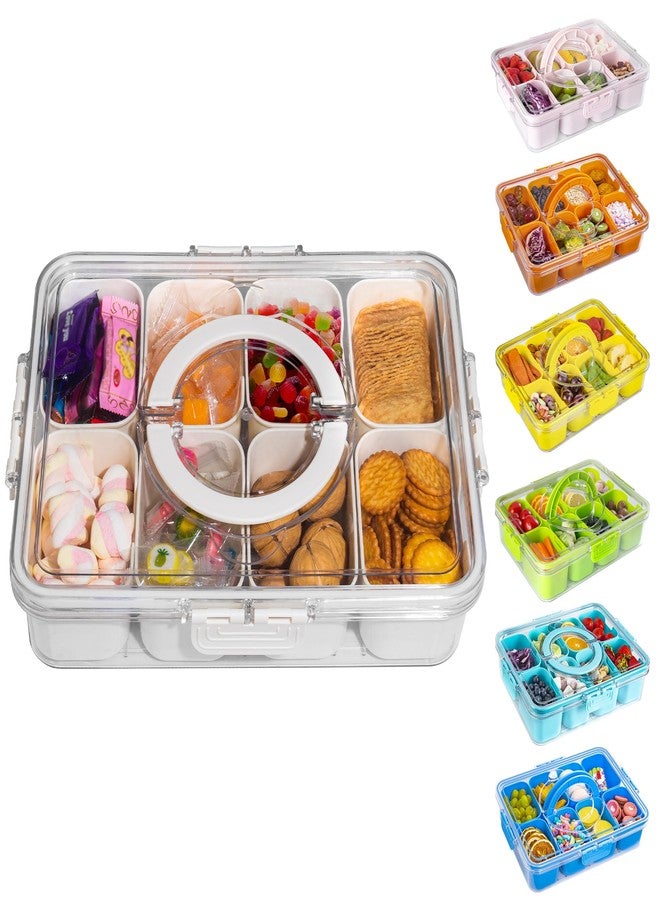 WACOI Divided Snack Serving Tray with Lid and Handle travel Snackle Box Charcuterie Container Portable Storage Organizer for Candy, Fruits, Nuts, Snacks 1Pack White - Image 1