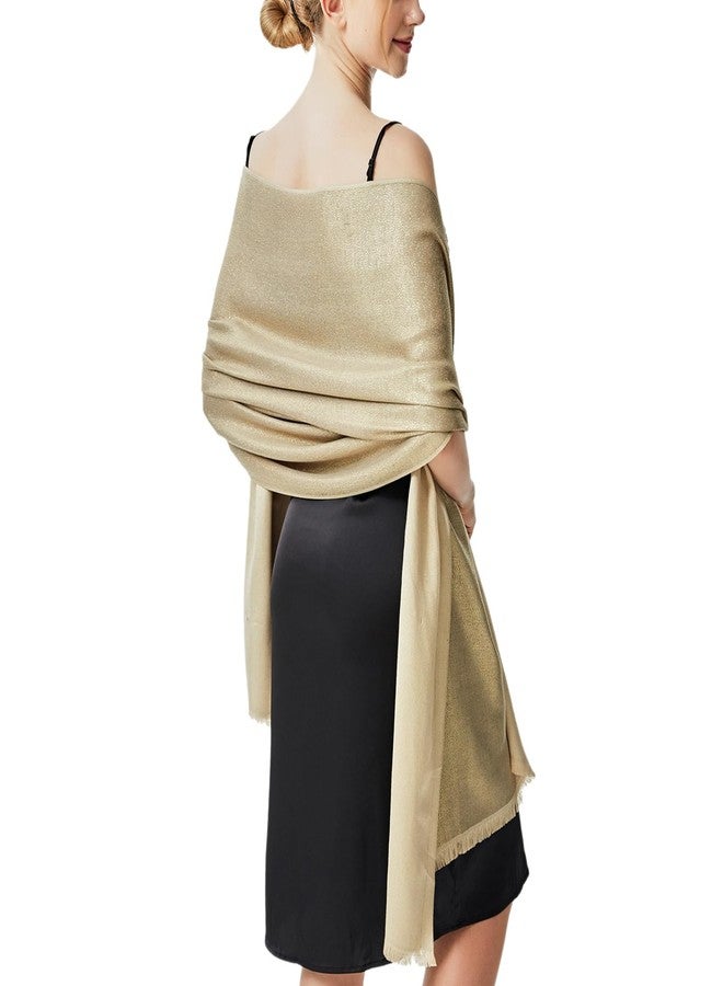 شال سهرة لامع من فيميت، شالات وأغطية زفاف من الباشمينا الذهبية الناعمة للنساء (ذهبي أمريكي) - Image 1