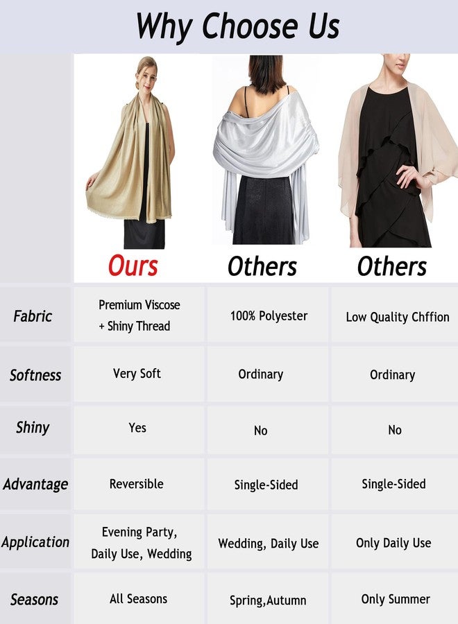 شال سهرة لامع من فيميت، شالات وأغطية زفاف من الباشمينا الذهبية الناعمة للنساء (ذهبي أمريكي) - Image 5