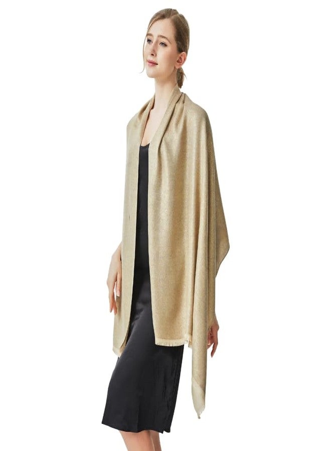 شال سهرة لامع من فيميت، شالات وأغطية زفاف من الباشمينا الذهبية الناعمة للنساء (ذهبي أمريكي) - Image 3