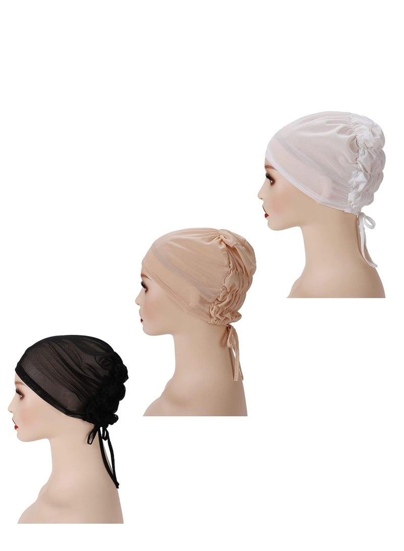 SYOSI غطاء رأس كيميائي 3 قطع قابل للتعديل تحت الحجاب للنساء قبعة حجاب مع رباط رأس - Image 3