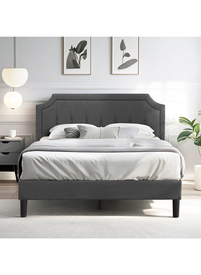 VECELO Queen Upholstered Platform Bed Frame with Adjustable Button Stitched Panel Headboard,Strong Wood Slat Support,Velcro Design,Mattress Foundation/Easy Assembly,Grey - Image 3