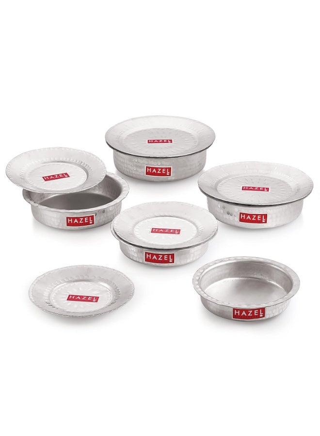 HAZEL Aluminium Langdi Patila Pot with Lid Hammered Finish Round Bottom Boiling Tope Vessels Bhagona Dekchi (5, 900 ML, 1300 ML, 1700 ML, 2100 ML, 2700 ML) - Image 1