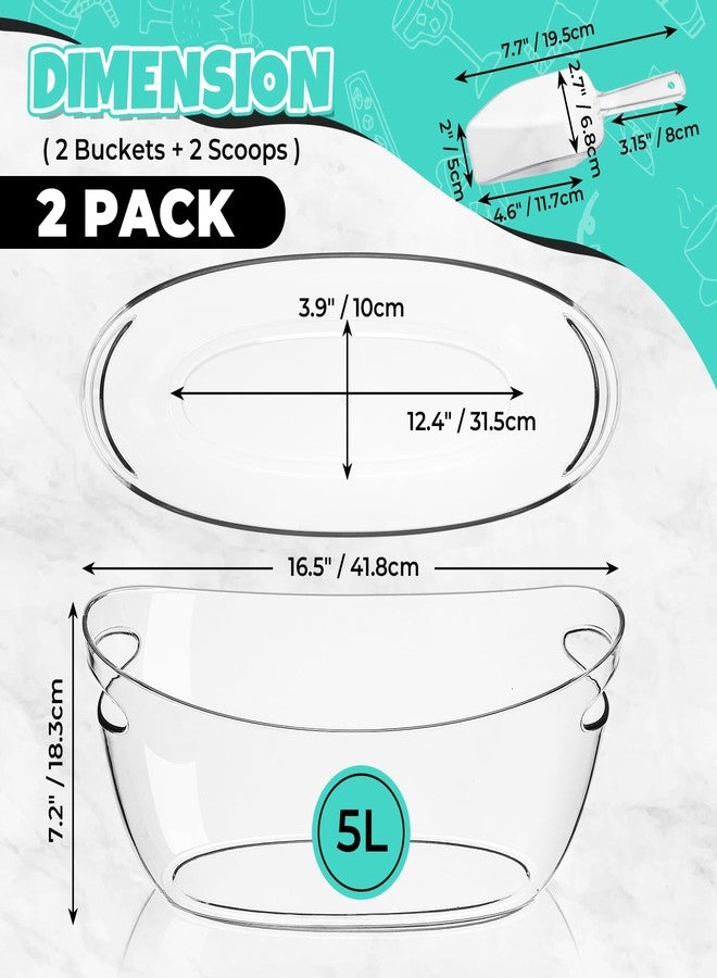 FLKQC Ice Buckets 2-Pack, 5L Large Clear Acrylic Beverage Tubs with Scoops, Plastic Champagne Wine Beer Cooler for Parties, Mimosa Bar, Cocktail & Outdoor Events, Beverage Cooling Buckets - Image 2