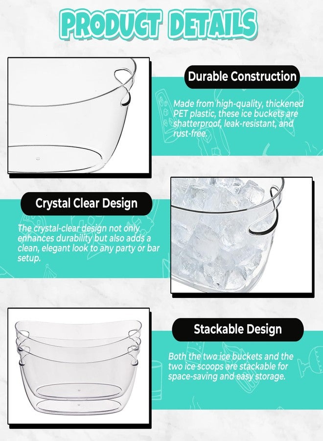 FLKQC Ice Buckets 2-Pack, 5L Large Clear Acrylic Beverage Tubs with Scoops, Plastic Champagne Wine Beer Cooler for Parties, Mimosa Bar, Cocktail & Outdoor Events, Beverage Cooling Buckets - Image 3
