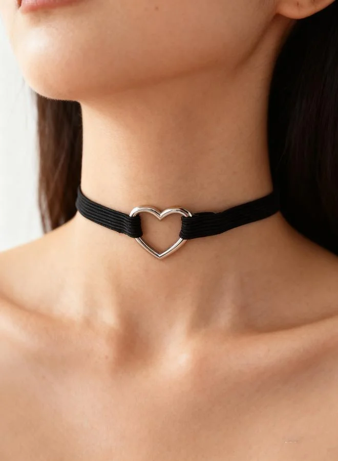 Take Two Heart Elastic Choker Necklace