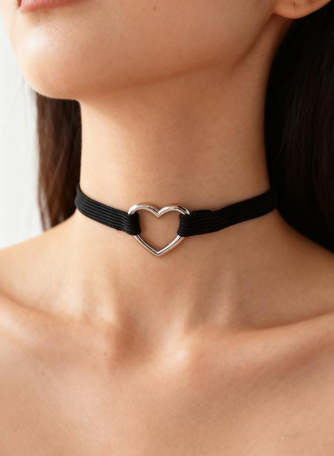 Take Two Heart Elastic Choker Necklace - Image 1