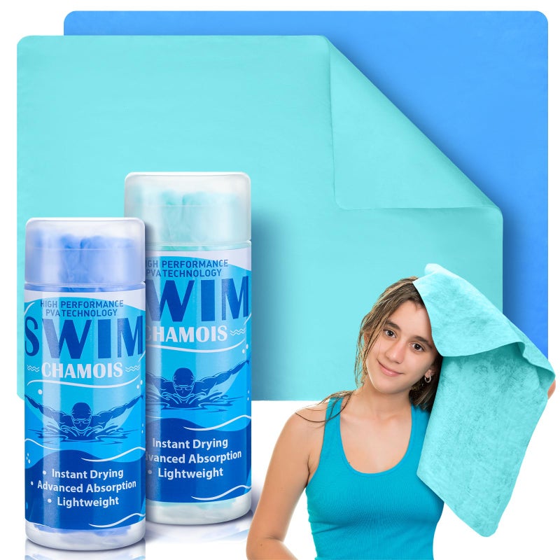 SmoothNovelty 2 Pack Swim Chamois Towel Water Absorbent Quick Dry Towel Shammy Chamois Cloth for Swimming Car Drying Diving Water Sports Beach Shower Pool Swimmer Gift(Blue, Aqua,13 x 17 Inch) - Image 1