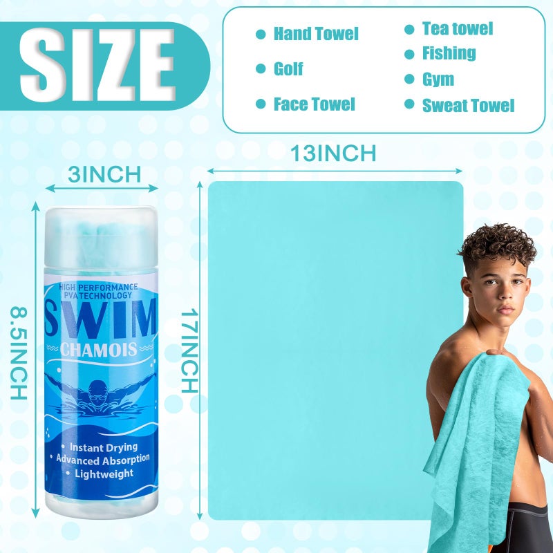 SmoothNovelty 2 Pack Swim Chamois Towel Water Absorbent Quick Dry Towel Shammy Chamois Cloth for Swimming Car Drying Diving Water Sports Beach Shower Pool Swimmer Gift(Blue, Aqua,13 x 17 Inch) - Image 2