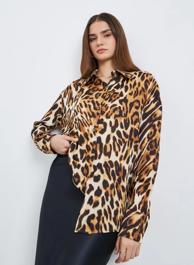 Styli Women Brown Leopard Print Long Sleeve Shirt