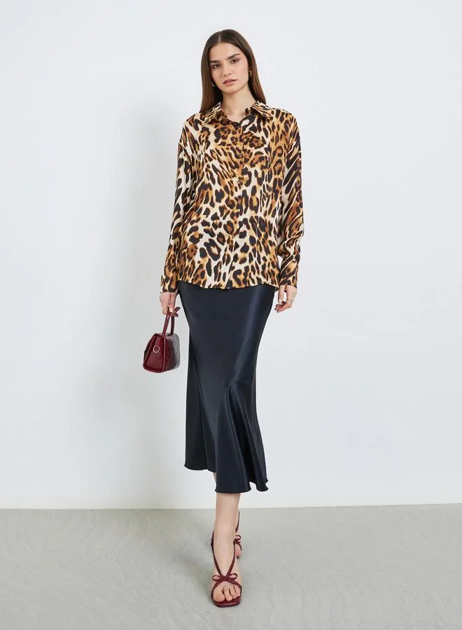 Styli Women Brown Leopard Print Long Sleeve Shirt