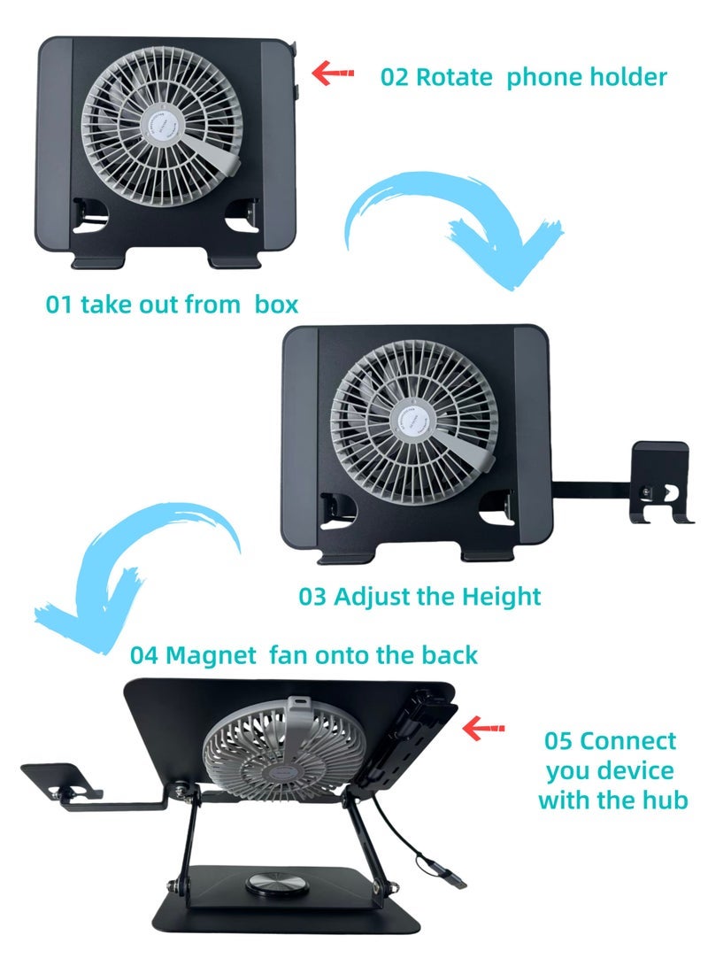 Adjustable Laptop Stand for Desk Ergonomic Riser with 360° Rotating Base Foldable Notebook Computer Holder Compatible MacBook Air Pro Dell XPS More 10-17 Laptops - Image 2