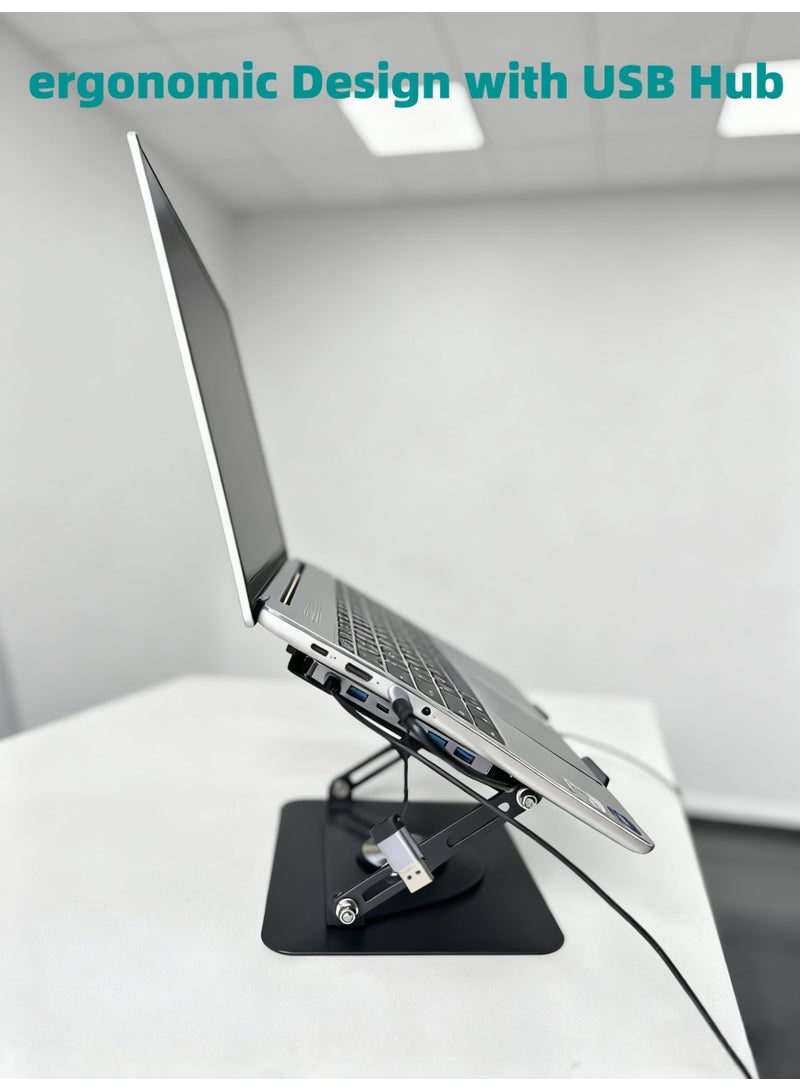 Adjustable Laptop Stand for Desk Ergonomic Riser with 360° Rotating Base Foldable Notebook Computer Holder Compatible MacBook Air Pro Dell XPS More 10-17 Laptops - Image 3