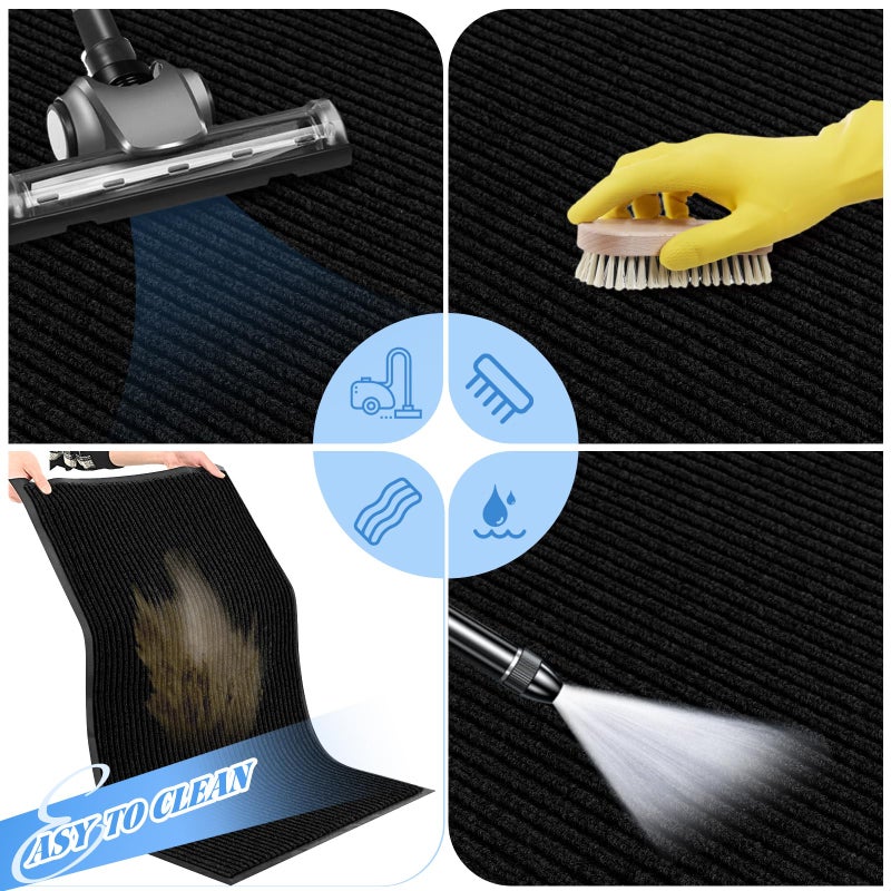 REWOMC Door Mat Heavy Duty Outdoor Indoor Doormat Low Profile Front Door Mat Large 31x47 inch Jet Black Entrance Welcome Mats Easy Clean Patio Entrance Mat Waterproof Anti-Skid Rubber Backing - Image 5