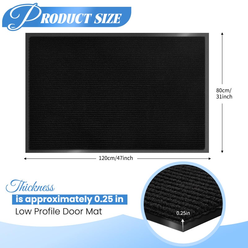 REWOMC Door Mat Heavy Duty Outdoor Indoor Doormat Low Profile Front Door Mat Large 31x47 inch Jet Black Entrance Welcome Mats Easy Clean Patio Entrance Mat Waterproof Anti-Skid Rubber Backing - Image 2