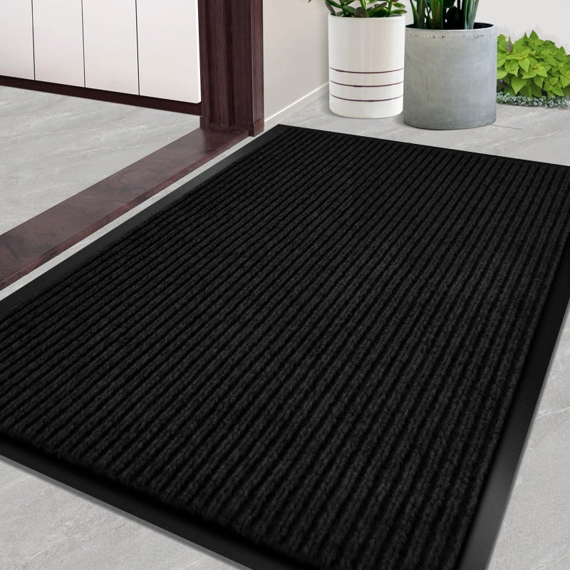 REWOMC Door Mat Heavy Duty Outdoor Indoor Doormat Low Profile Front Door Mat Large 31x47 inch Jet Black Entrance Welcome Mats Easy Clean Patio Entrance Mat Waterproof Anti-Skid Rubber Backing - Image 1