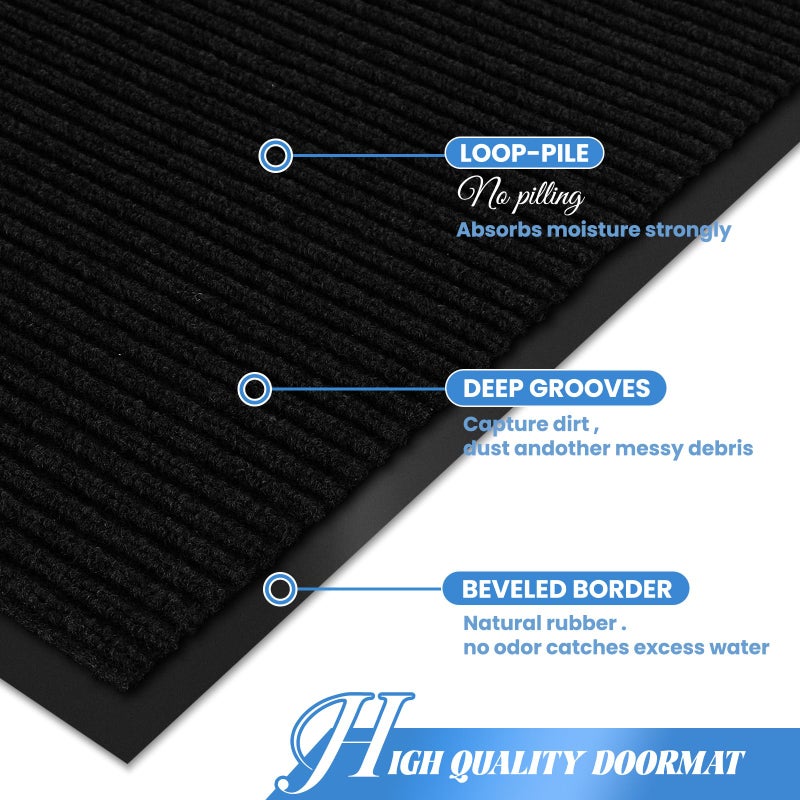 REWOMC Door Mat Heavy Duty Outdoor Indoor Doormat Low Profile Front Door Mat Large 31x47 inch Jet Black Entrance Welcome Mats Easy Clean Patio Entrance Mat Waterproof Anti-Skid Rubber Backing - Image 4