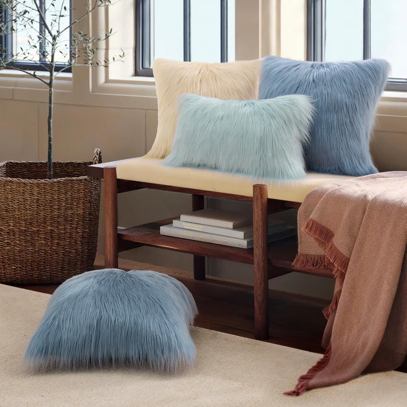 Phantoscope Faux Fur Pillow Cover Decorative Fluffy Throw Pillow Mongolian Luxury Fuzzy Pillow Case Cushion Cover for Bedroom and Couch  Blue 26 x 26 Inches - Image 5