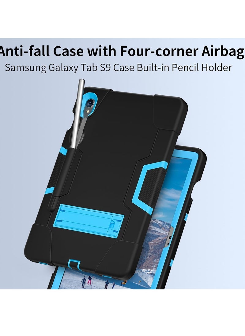 General Case for Galaxy Tablet S9 FE & S9 2023 (SM-X710/X718U/X716B/X510/X516B), Soft Silicone & Hard Pc 3-Layer Military Protector Cover for Tab S9 & S9 FE11 Inch with S-Pen Holder Stand Black+Blue  - Image 5