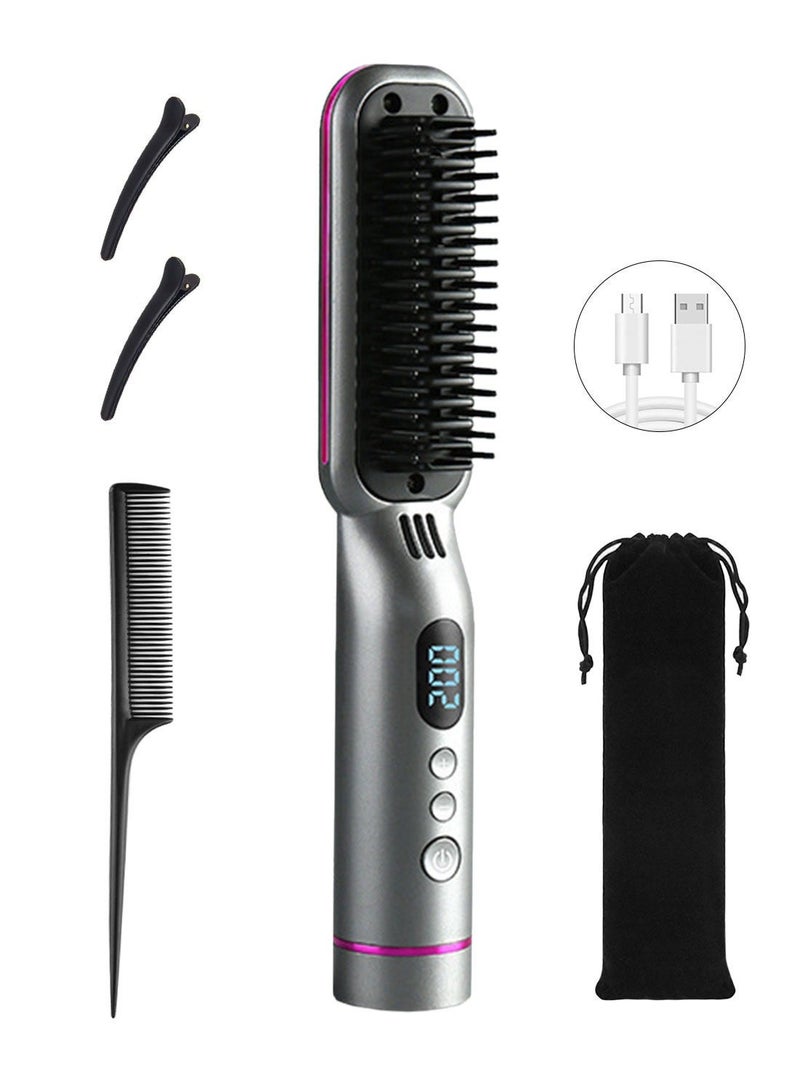 Hair Straightener Brush, Rechargeable Straight Hair Comb, 4000mAH Electric Hot Comb, Free temperature control and Anti-Scald, Perfect for Professional Salon at Home, Reduces Styling Time - Image 1