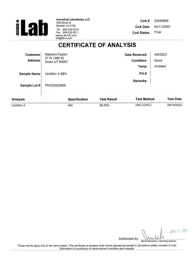 نايتشرز فوجنز مكمل غذائي من Nature's Fusions Nutri Urolithin A بتركيز 500 ملغ - معزز قوي لـ NAD+، مضاد للأكسدة، يعمل على إصلاح الخلايا - تم اختباره من قبل جهة خارجية - 500 ملغ من Urolithin A - 30 كبسولة نباتية تكفي لمدة أسبوعين فأكثر - Image 4