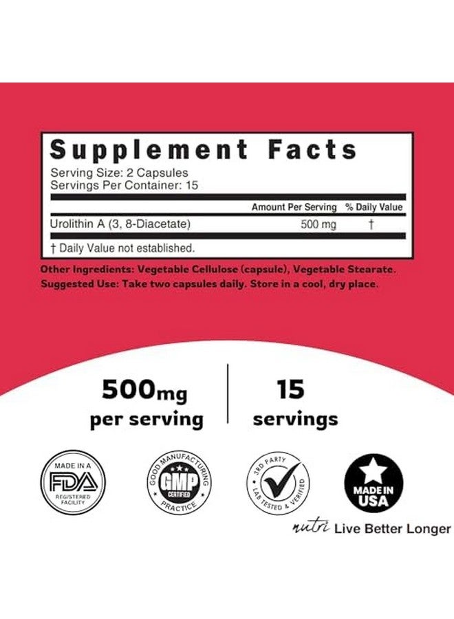 نايتشرز فوجنز مكمل غذائي من Nature's Fusions Nutri Urolithin A بتركيز 500 ملغ - معزز قوي لـ NAD+، مضاد للأكسدة، يعمل على إصلاح الخلايا - تم اختباره من قبل جهة خارجية - 500 ملغ من Urolithin A - 30 كبسولة نباتية تكفي لمدة أسبوعين فأكثر - Image 2