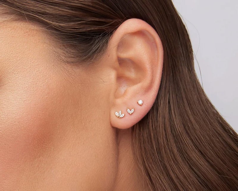 Sweetkiki Threadless Flat Back Earrings, Hypoallergenic 14K Real Gold Plated CZ Leaf Stud Earrings | Cartilage Earring | Tragus Helix Piercing Jewelry | Push in Flatback Earrings for Women (Leaf - B - Gold) - Image 5