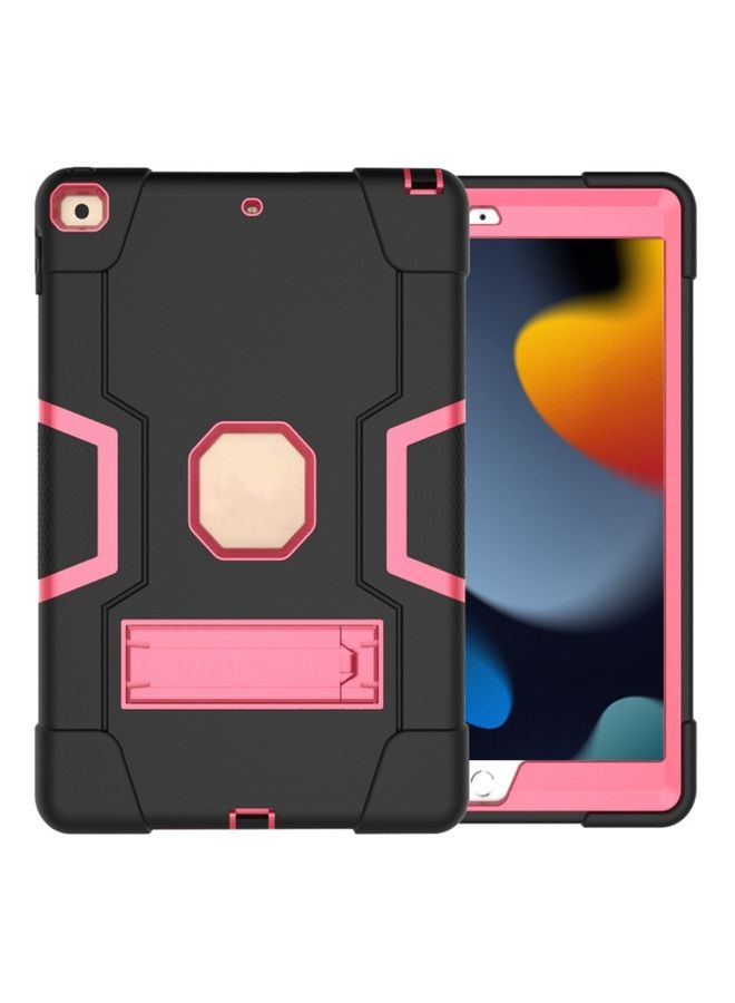 HuHa Case Cover For iPad 10.2 Contrast Color Silicone + PC Combination Case with Holder Black + Rose Red