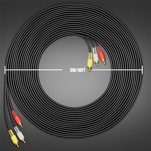 Eanetf RCA Cables, 3RCA Cable Audio Video 24K Gold Plated Connecting Audio Video Components AV Male to Male Cable for Home Theater amp, Stereo Systems (10ft-1pcs) - Image 2