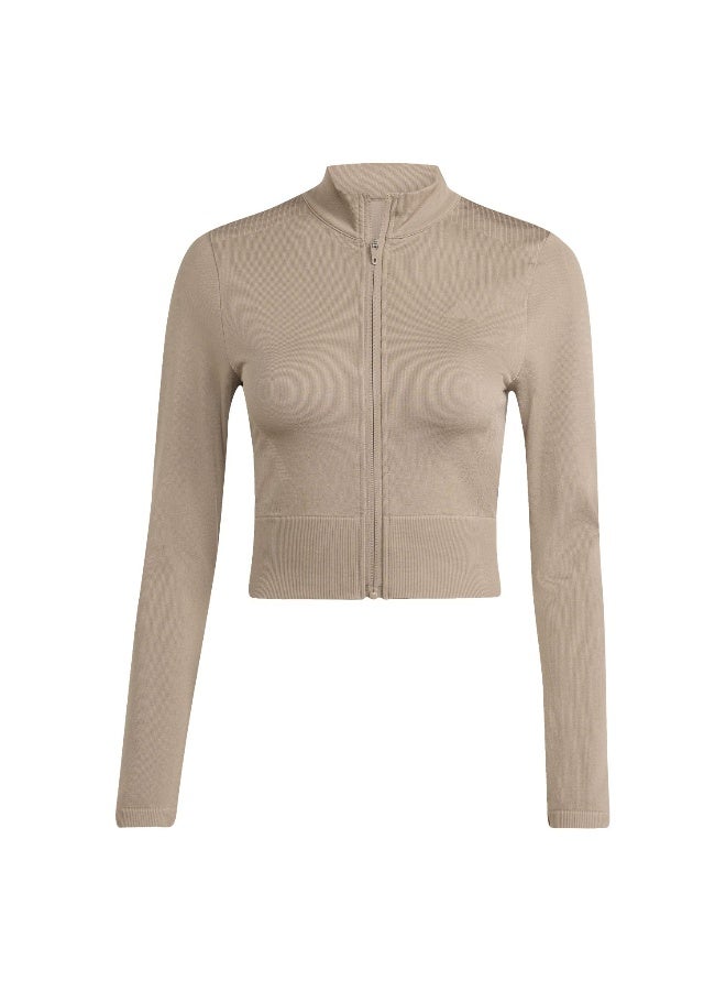 اديداس سترة صوفية نسائية بنية بأكمام طويلة - Image 1