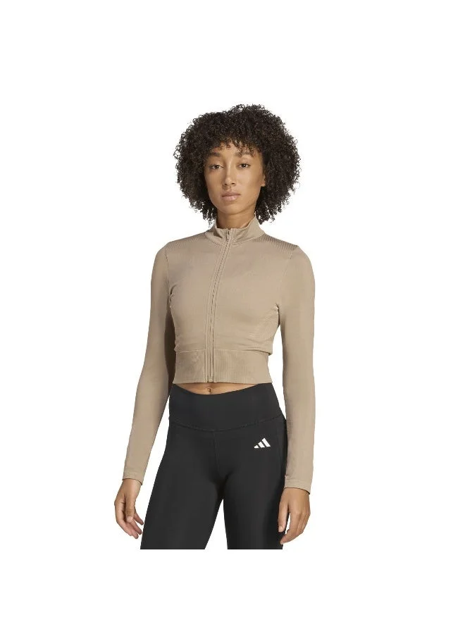 اديداس سترة صوفية نسائية بنية بأكمام طويلة