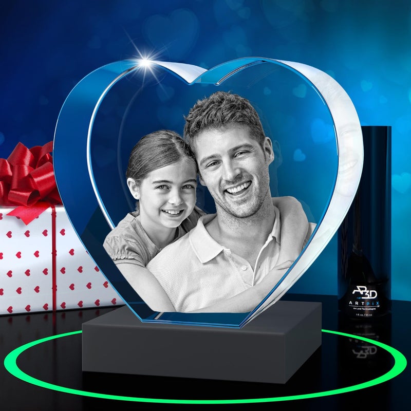 ArtPix 3D ArtPix 3D Premium Crystal Photo  Custom Gifts for Father  Dad  Wife  Men  Husband  Mom  Her  Women  Great Customized Gift With Your Own Photo  Personalized Glass 3D Laser Etched Picture Birthday Heart - Image 1