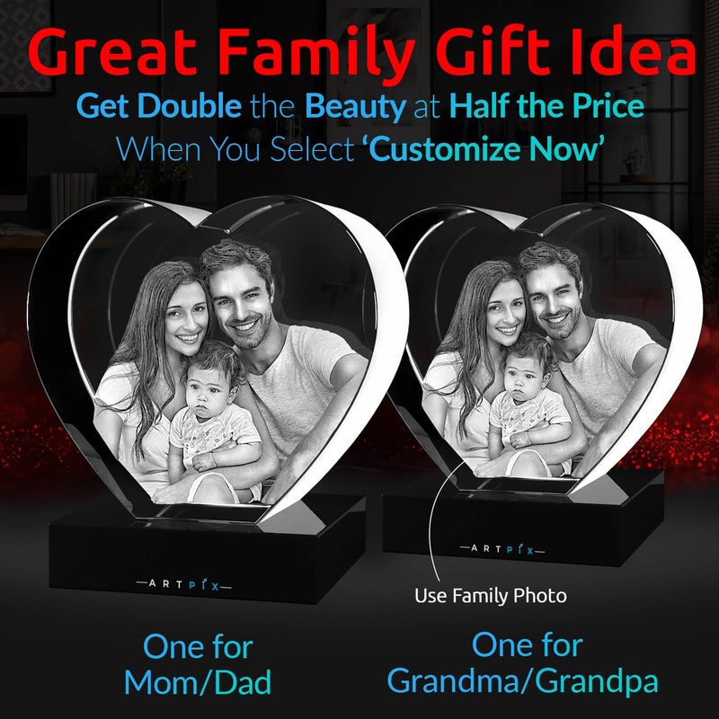 ArtPix 3D ArtPix 3D Premium Crystal Photo  Custom Gifts for Father  Dad  Wife  Men  Husband  Mom  Her  Women  Great Customized Gift With Your Own Photo  Personalized Glass 3D Laser Etched Picture Birthday Heart - Image 2