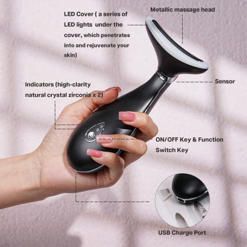 VRAIKO Lily Neck Face Massager, Face Sculpting Tool, Skin Rejuvenation Device with Thermal, Triple Action LED and Vibration, for Anti-Aging, Lifting and Tightening Sagging Skin (Frosted Black) - Image 4